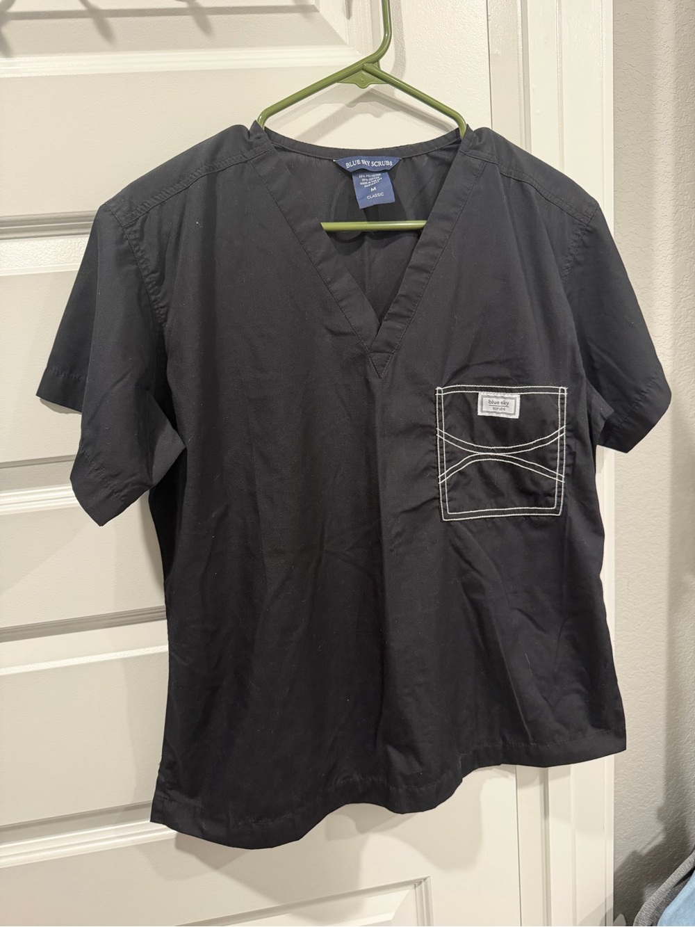 Blue Sky Black V-Neck Scrub Top